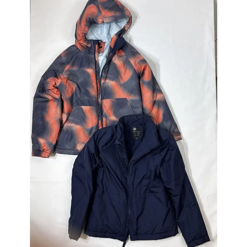 All In Motion Kids 3-in-1 Winter Jacket Orange Blue Clouds Liner Shell Size M